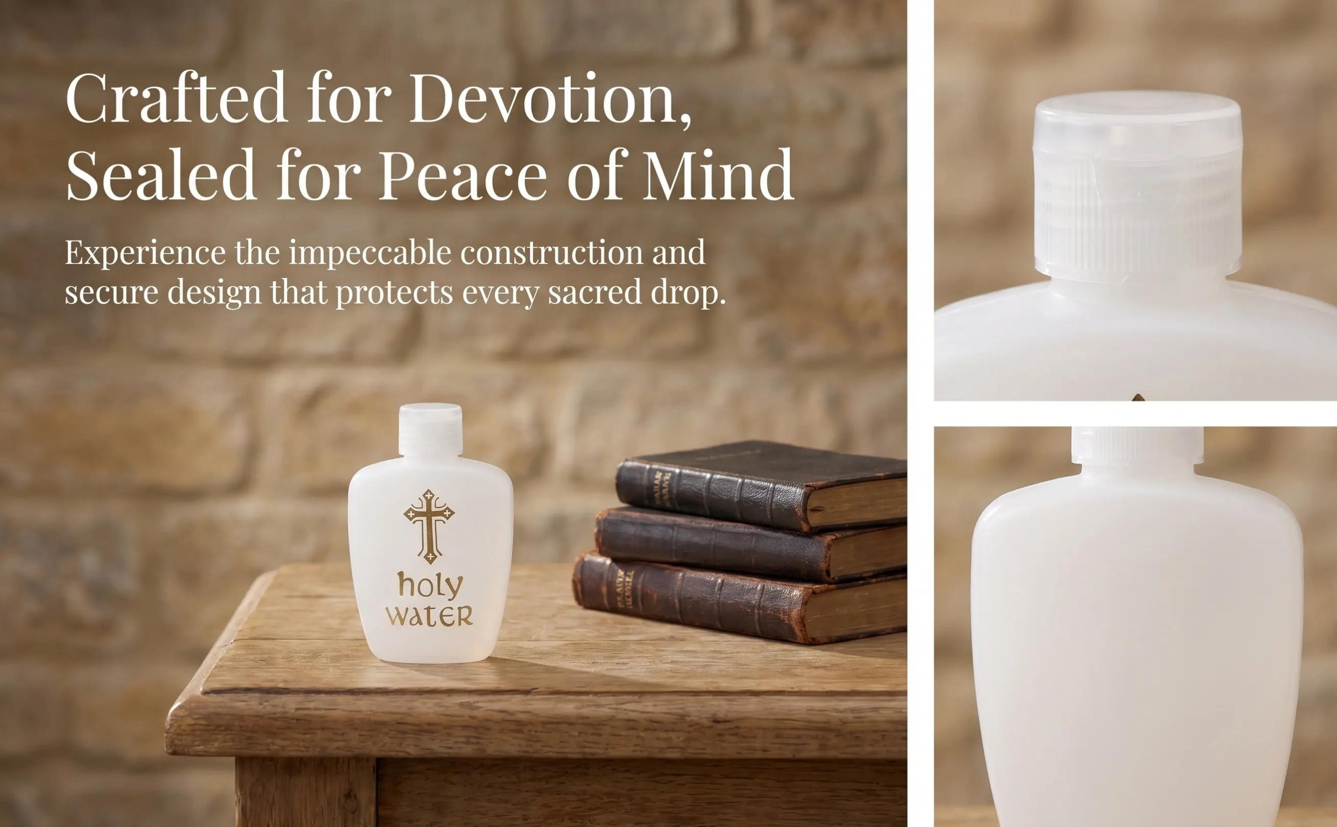 6Pcs Holy Water Bottles White Plastic Bottles 60Ml Refillable Church Baptism Exorcism Jesus Cross Pattern Gold Logo