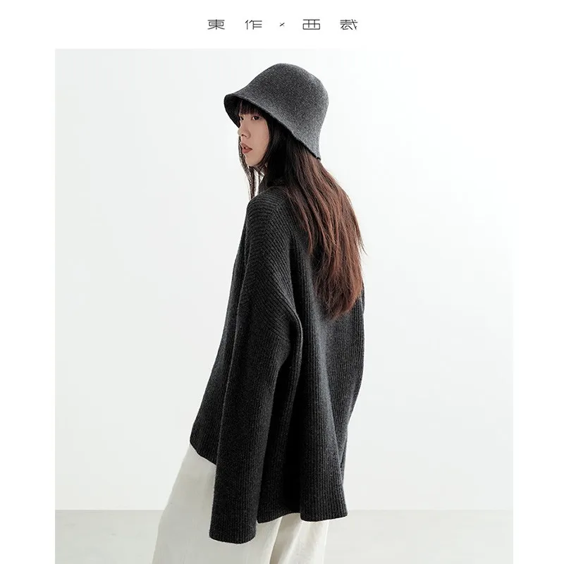 เสื้อไหมพรมขนสัตว์ 100% ที่ได้รับแรงบันดาลใจจากการออกแบบ ~ เสื้อสเวตเตอร์คอสูงแบบหนาพิเศษ ทรงหลวมความยาวปานกลาง สไตล์ลำลอง รุ่นใหม่สำหรับฤดูใบไม้ร่วงและฤดูหนาว