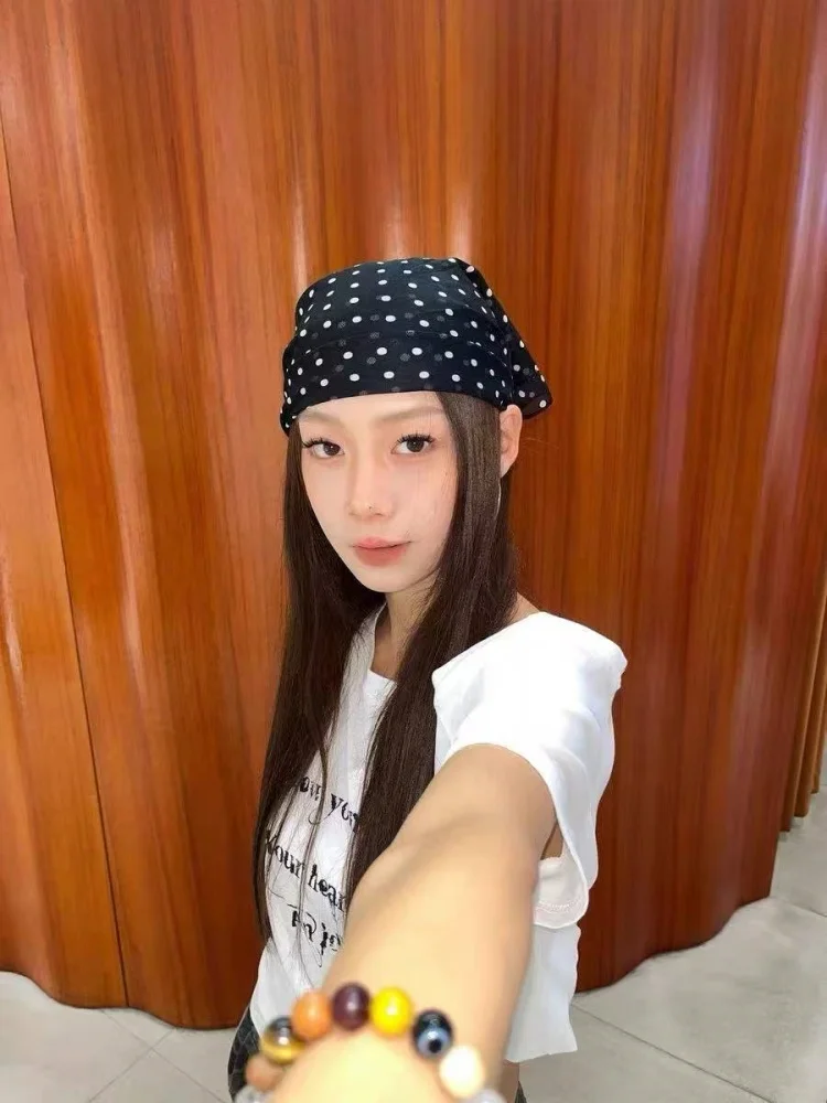 

Черный шарф в горошек, женский летний тонкий солнцезащитный крем в стиле хип-хоп, крутой пикантный квадратный шарф для девочек, корейский сле