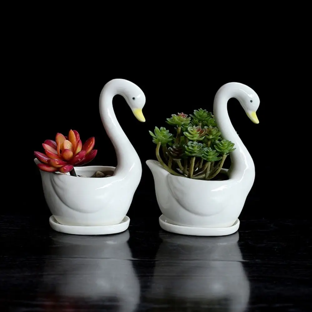 

Flower Arrangement Container Ceramic White Swan Flower Pot Personalized Creative Plant Pot Simulated Cute Animal Vase Bedroom