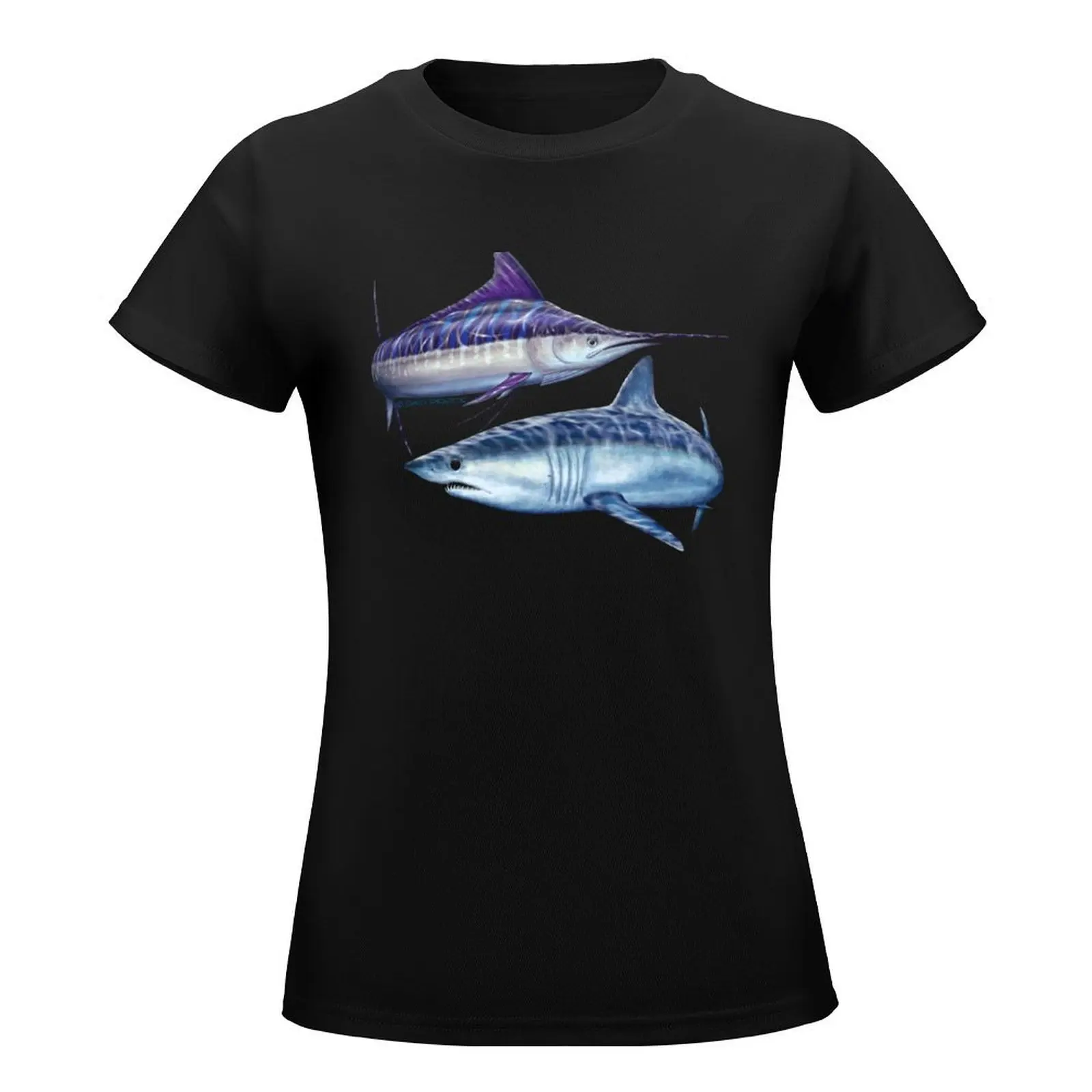 Striped marlin & Mako shark T-Shirt summer tops Blouse tops Women clothing