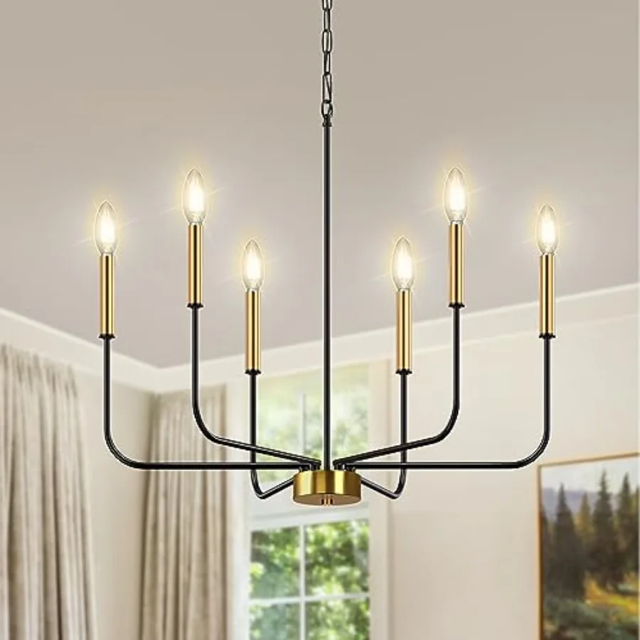 6-Light Farmhouse Cheliers for Dining Room, Light Fixture Adjustable Height, Industrial Modern Chandeliers for Living Room, Bed