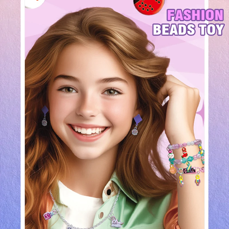 Girls DIY Beaded Bracelet Jewelry Making Craft Supplies Kids Creative Toys Bead Bracelets Necklace Weaving Handicraft Toys Gifts
