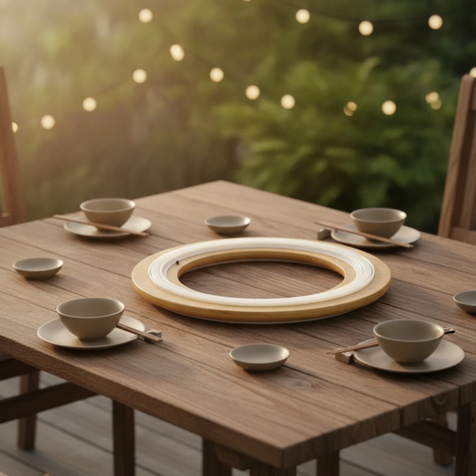 Circular Tray with Center Opening Multifunctional Bamboo Serving Tray Wooden Platter Reinforced Table Insert Decorative