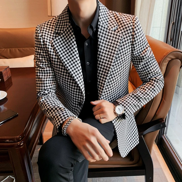 2023 New Suit Jacket Mens Fashion British Casual Blazers Coat Slim Classic Plaid Tops Male Spring Autumn Outwear Terno Masculino AliExpress
