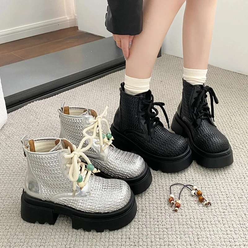 

Fashion Women's High-top Boots Trend Women's Platform Height Increase Short Booties Autumn Winter Women's Shoes Botas Para Mujer
