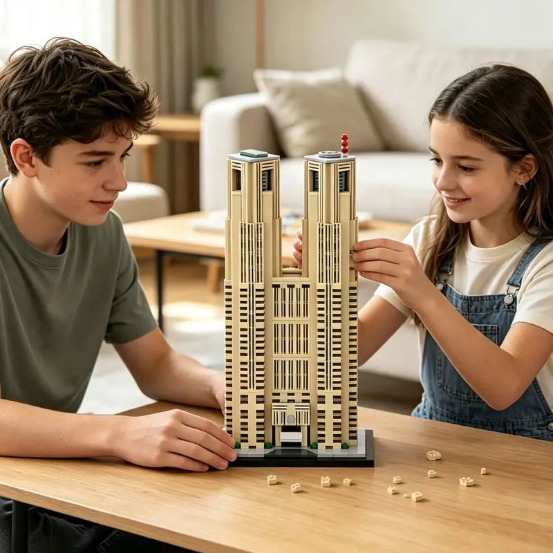 Tokyo Metropolitan Government Building Shinjuku Skyline MOC Building Blocks Post‑Modern Twin‑Tower Model For Adult Collectors