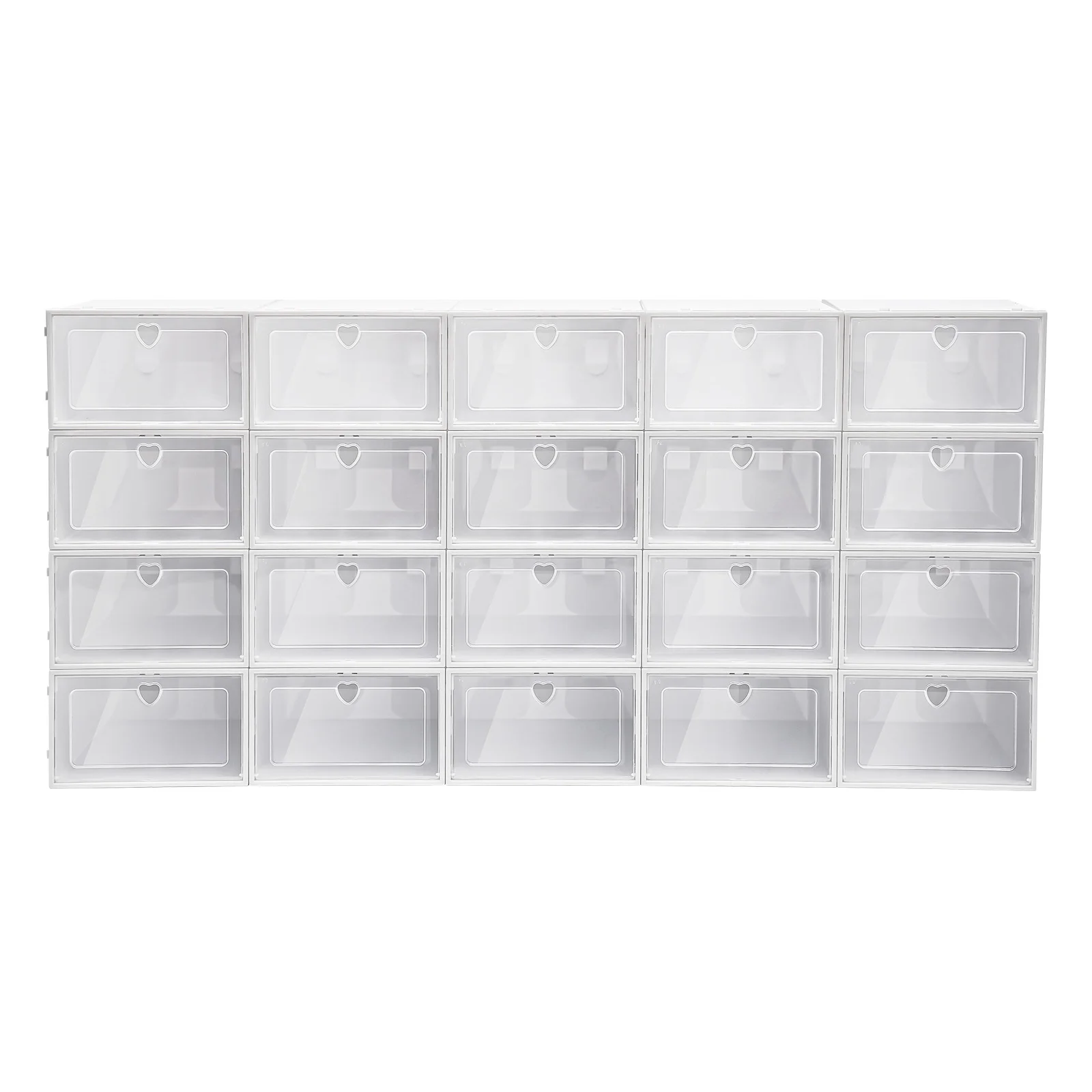 Shoe Boxes Stackable Shoe Box Large 20pcs White Transparent Flip Lid Rectangular PP Organizer Easy Assembly Modern Storage for Women Men Shoes Closet Home Shoe Boxes