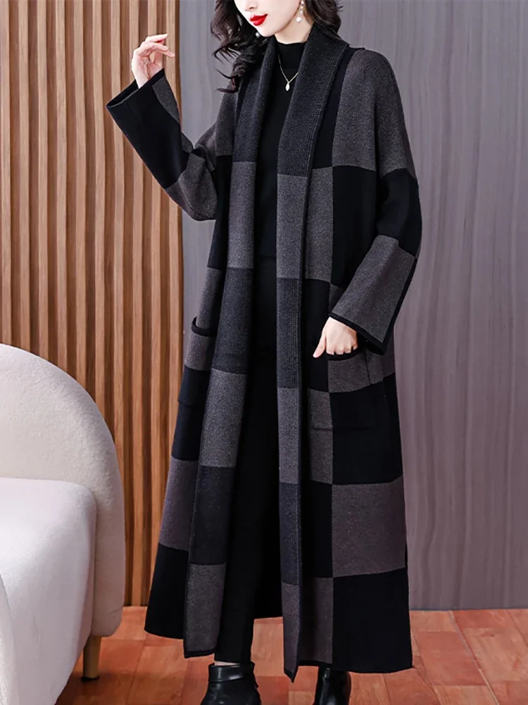 Autumn Winter New Vintage Palid Knitted Woolen Parkas Women Thick Warm Loose Long Jackets 2024 Korean Vintage Elegant Trench