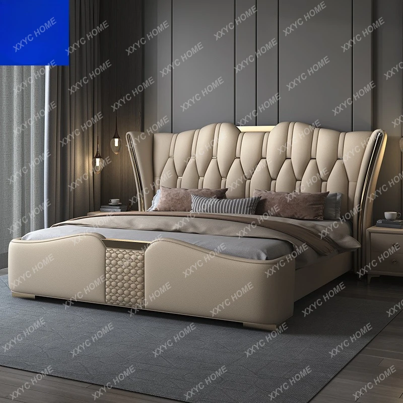 

Lleather light luxury modern simple double bed luxury high-end soft bed