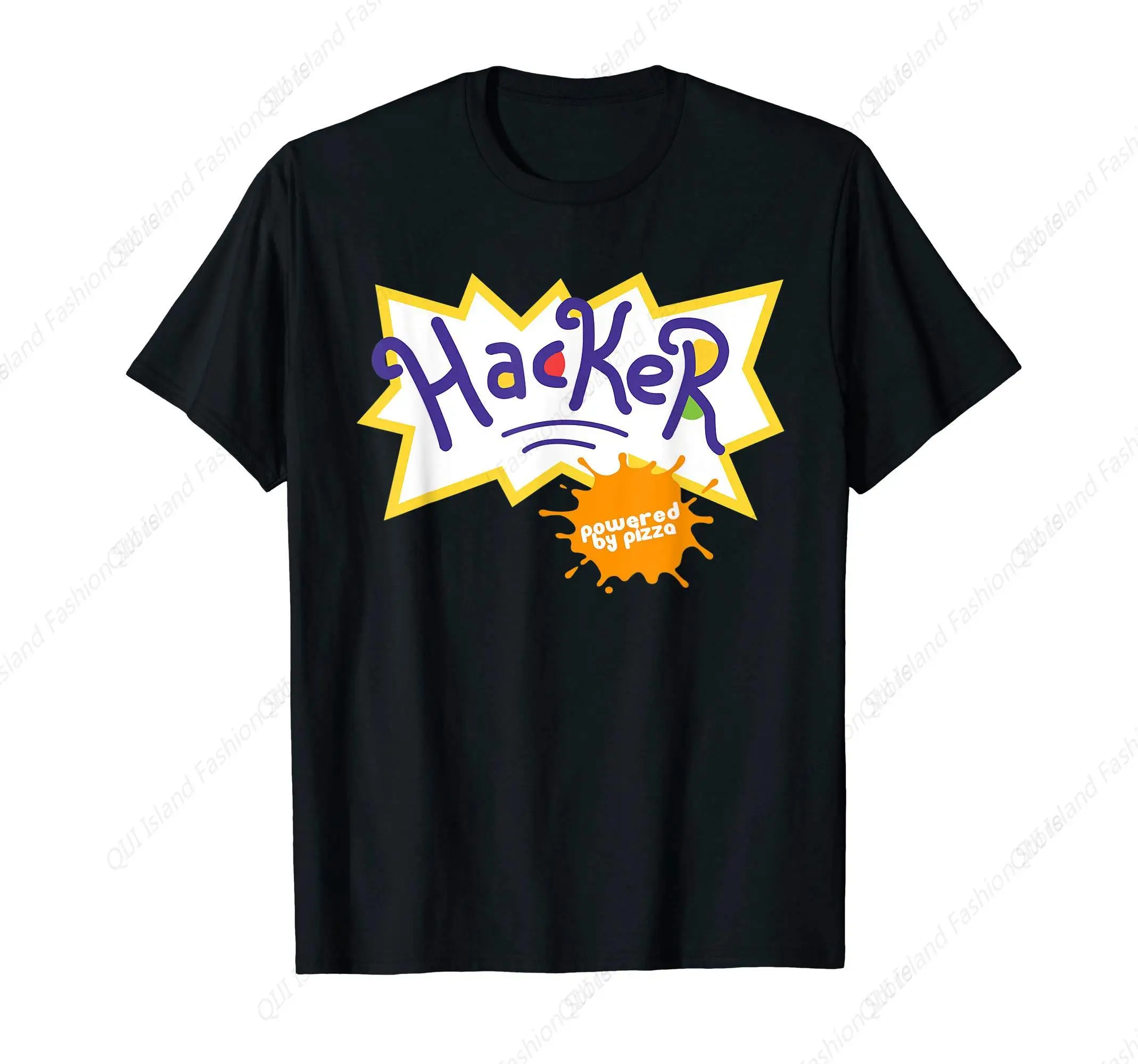 

Hacker, Powered by Pizza, 90s Style Graphic T-Shirt