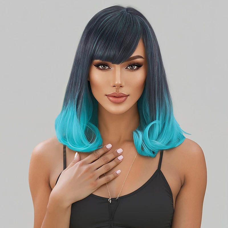 

European and American fashion bangs short curly hair multi-color gradient taro color short curly corn synthetic wig full hea