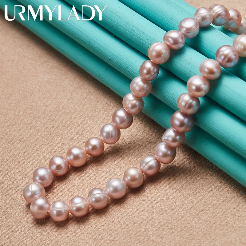 URMYLADY 925 Sterling Silver 7-8mm Pearl Chain Necklace Lobster Clasp For Women Man Wedding Fashion Engagement Jewelry