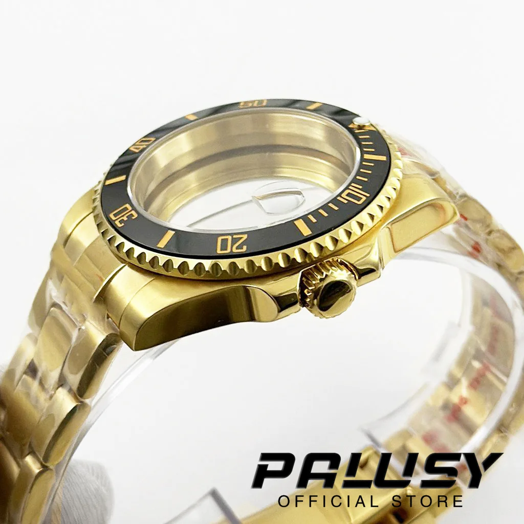 ทอง NH35 40mm DIVER กันน้ําสีดําทองเซรามิค BEZEL Fit สําหรับ NH34 NH35 NH36 ETA2824 การเคลื่อนไหว Sapphire Glass นาฬิกากรณี