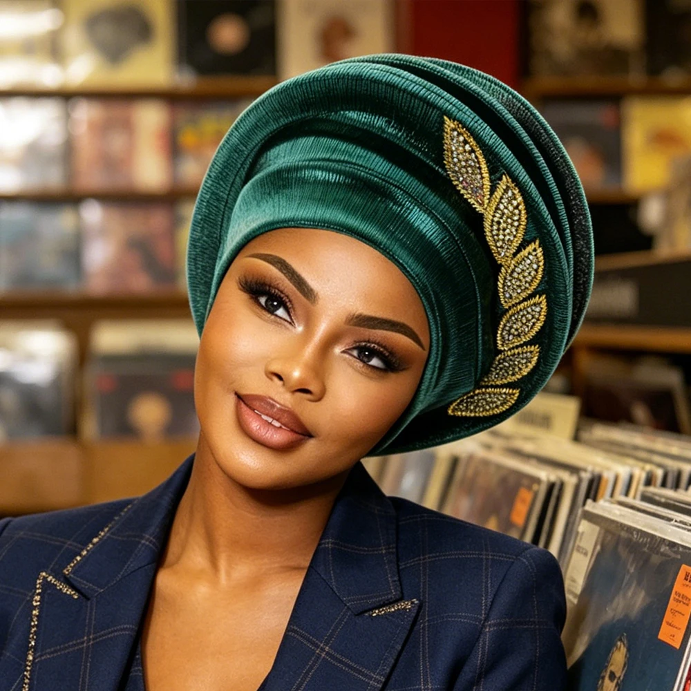 New Muslim Hijab Bead Turban Cap Women African Auto Gele Headties Bonnet Nigeria Wedding Party Head Wrap Headgear Turbante Mujer