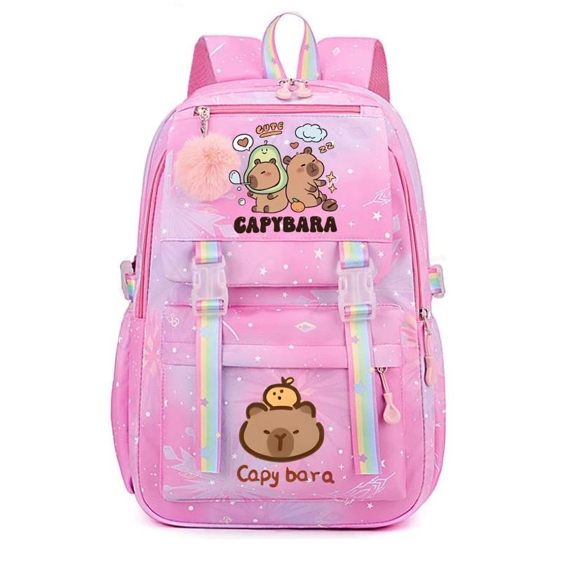 귀여운 Capybara 학교 가방 고등학생 배낭 십대 소녀 대용량 중학교 노트북 Mochila 4 색