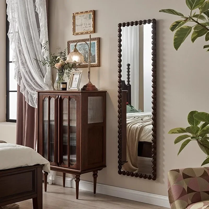 Retro solid wood dressing floor-to-ceiling full-body mirror wall-mounted decorative mirror simple wall-mounted