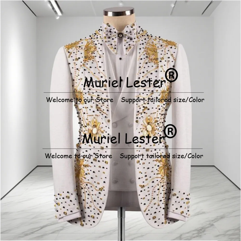 

Мужские костюмы с блестящими кристаллами и бисером на свадьбу, индивидуальные комплекты из 3 предметов, шаль с этикеткой, пиджаки для выпускного вечера, мужские модные деловые смокинги