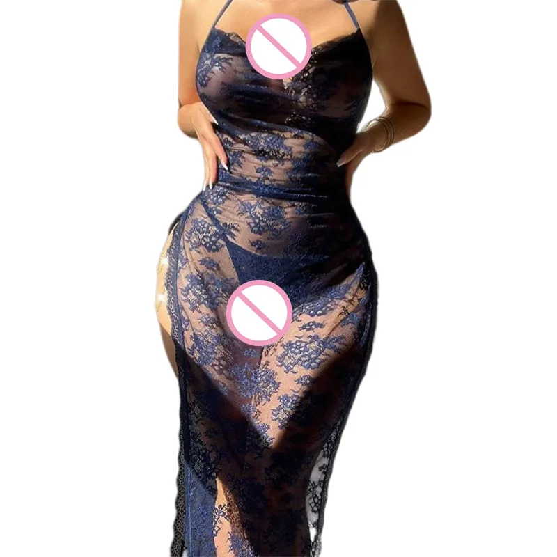 Sexy Erotic Set Women Lace Night Dress See Through Lingerie Dress Set Embroidery Mesh Underwear Pornos Suit Sexy Costumes