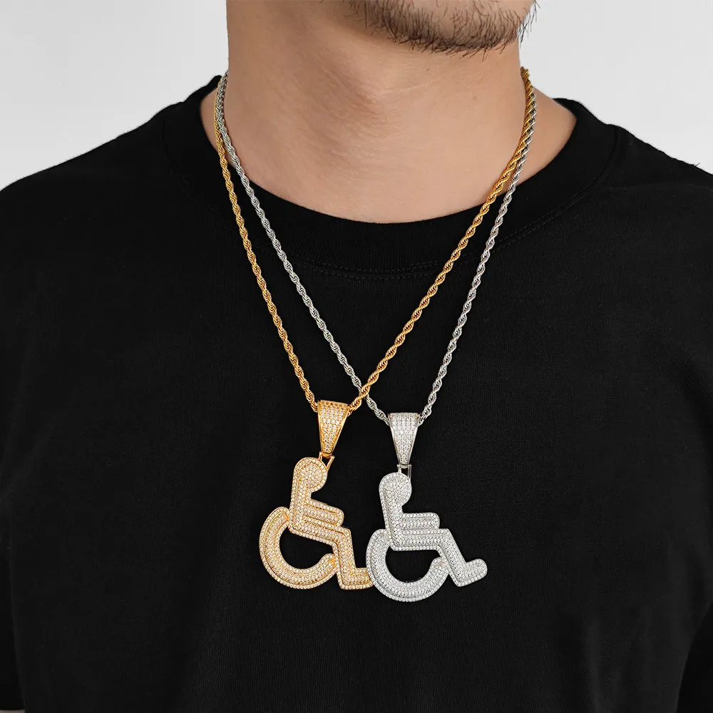 

Ожерелье с символом инвалидной коляски в стиле хип-хоп, мужское уникальное креативное ожерелье с подвеской из циркона, ювелирные изделия