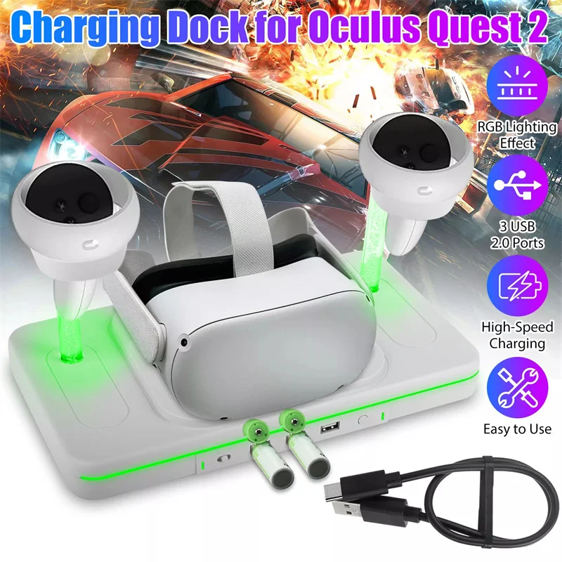 

RGB Charging Dock For Oculus Quest 2 VR Glasses Headset Charger Station Stand Base Display Holde For Meta Quest 2 Accessories