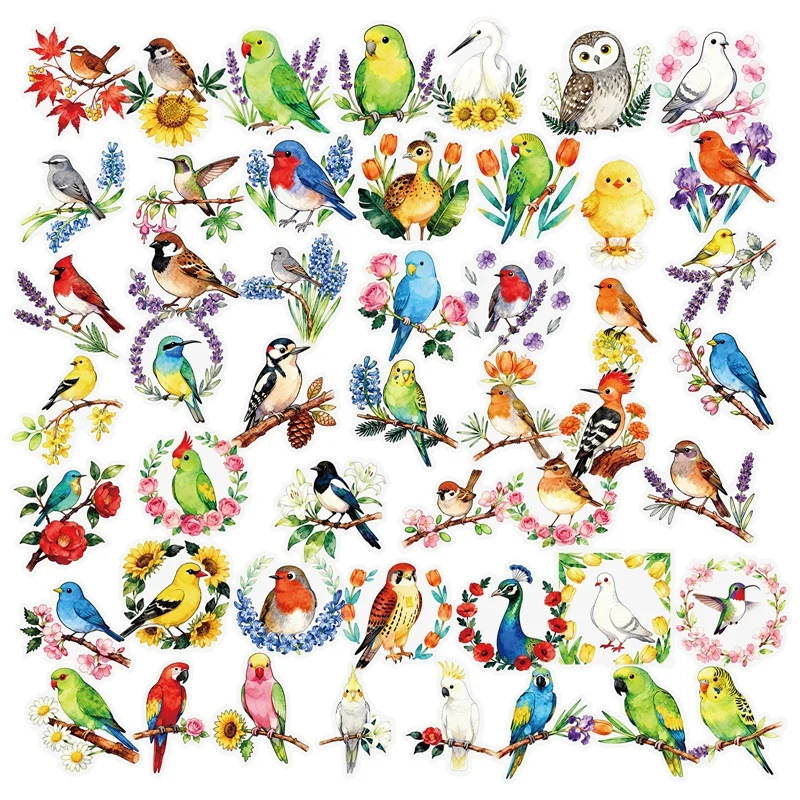 

56PCS Kawaii Colored Bird PET Sticky Sticker Aesthetic Transparent DIY Phone Laptop Luggage Skateboard Graffiti Decals