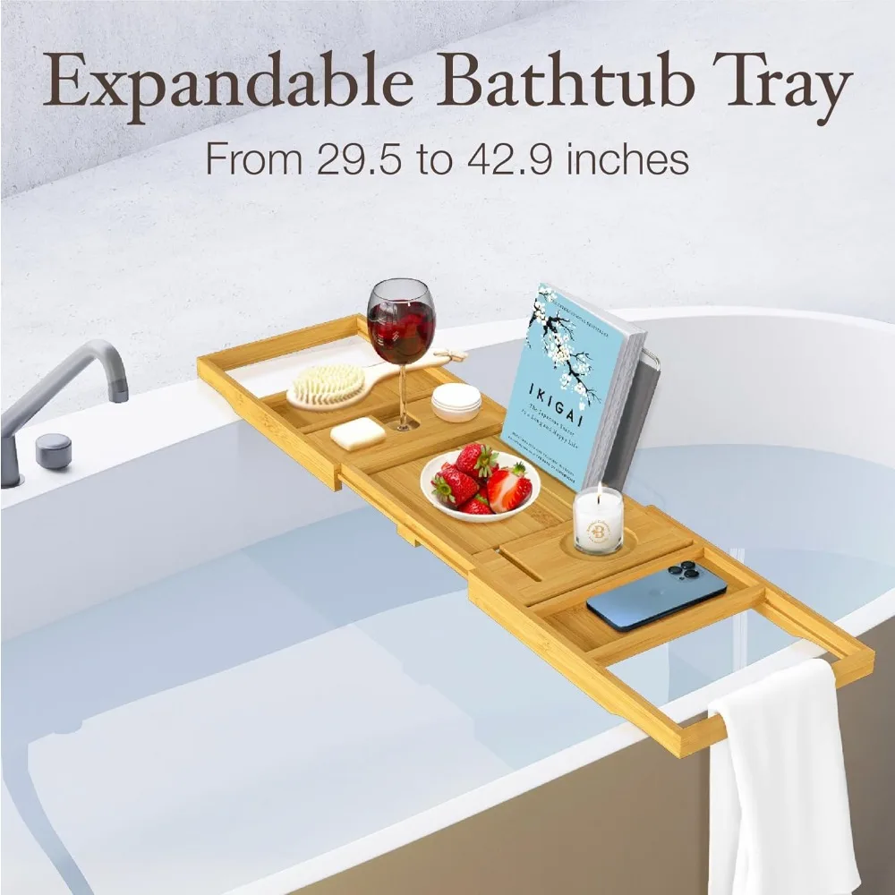 

Expandable Bamboo Bathtub Tray & Shower Bench Set - Luxurious Bath Accessories for Relaxation