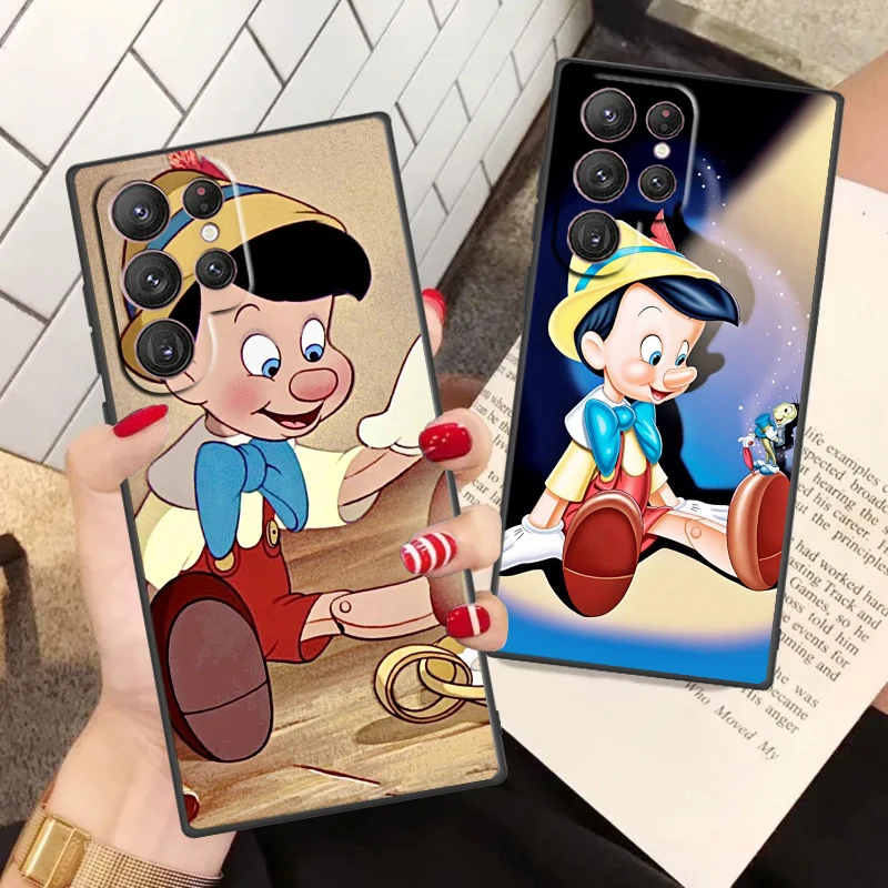 Disney Pinocchio Phone Case For Samsung S24 S23 S22 S21 S20 FE S10 S10e Ultra Plus Lite Black Soft Cover