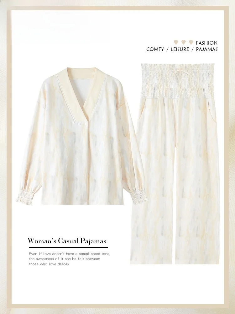 fenteng-care-pure-cotton-sleepwear-women's-home-clothes-maternity-nursing-gown-spring-autumn-new-style-v-neck-long-sleeve