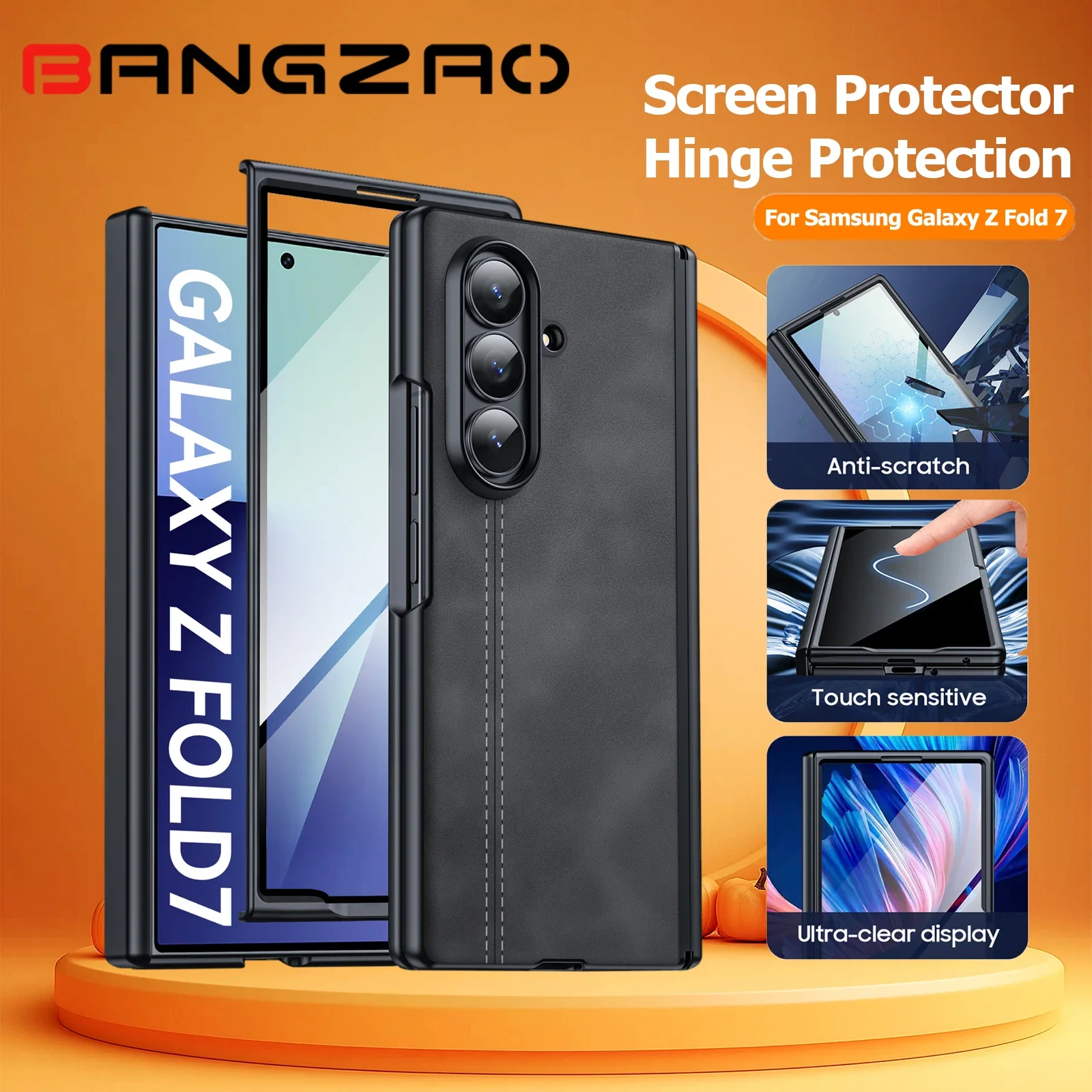 

Защита шарниров для подарков на Хэллоуин, защитная пленка HD, противоударный чехол для телефона из искусственной кожи с пескоструйной обработкой для Galaxy Z Fold 7-черный