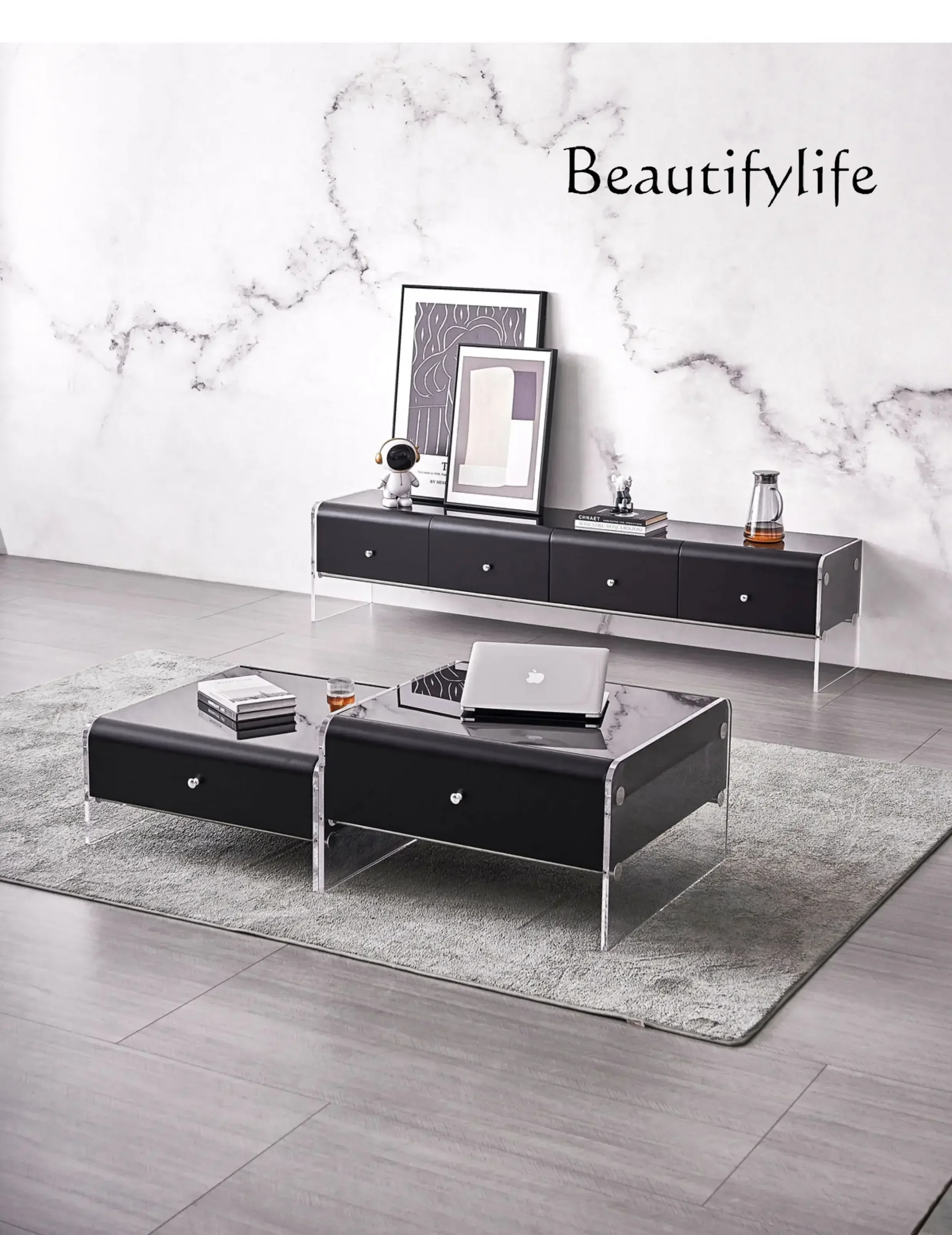 

A Modern Minimalist Glass Coffee Table TV Cabinet Combination/Living Room Home Acrylic TV Cabinet