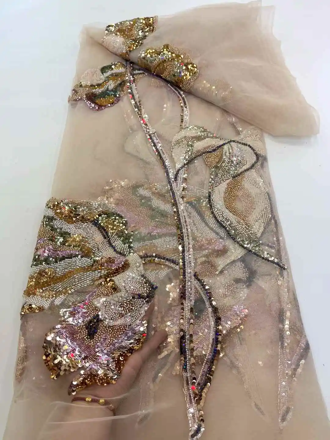 الراقية اليدوية مطرز أقمشة الدانتيل التطريز الدانتيل الفرنسي فستان الزفاف المطرزة أكوا تول النسيج