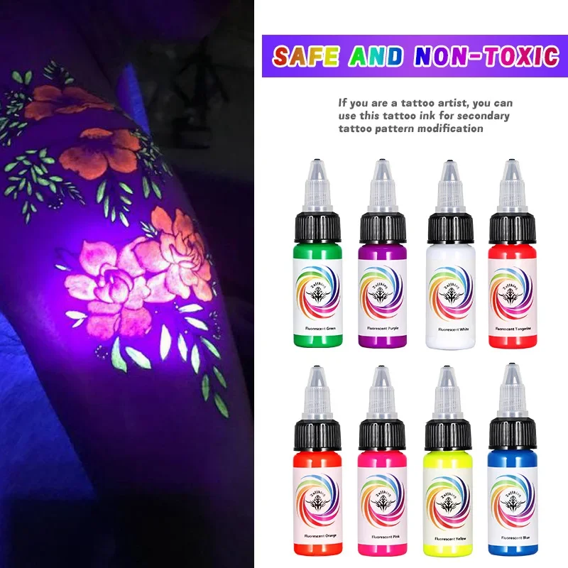 8-Color fluorescent pigment 15ml tattoo ink rainbow UV ink tattoo dye consumables