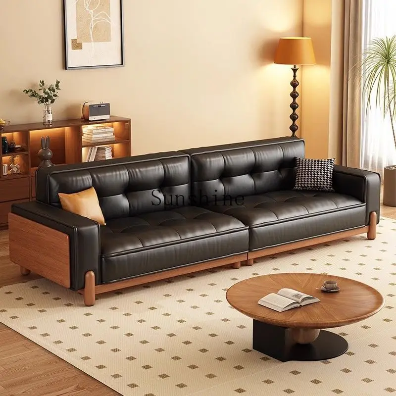 American retro style small and medium-sized first floor, double light luxury walnut new Chinese straight-row sofa