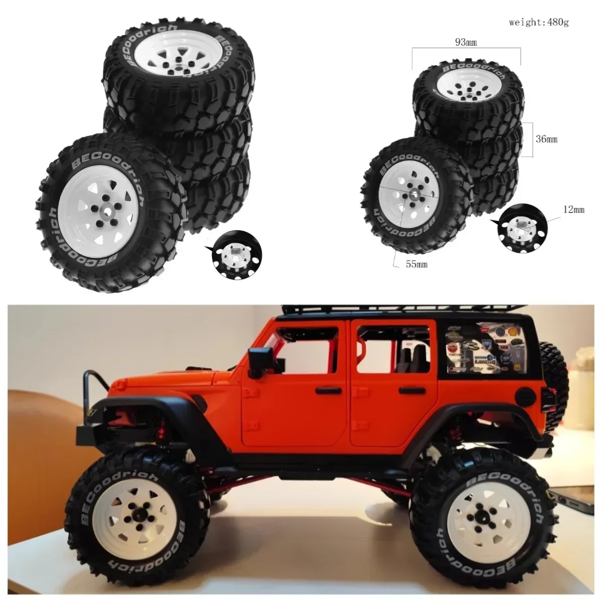 

1.9 93mm Metal Beadlock Wheels & Crawler Tires for TRX4/FMS/NT4/SCX10 etc. 1/10 - 1/12 Crawler Cars - High Grip Rubber Material