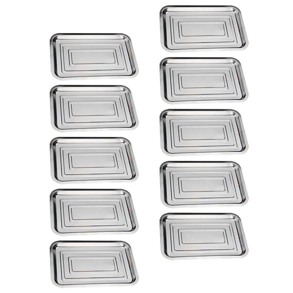 

10 Pcs Stainless Steel Fish Baking Pan Rectangular Tray Food Plate Practical BBQ Snack Home Use Storage Containers