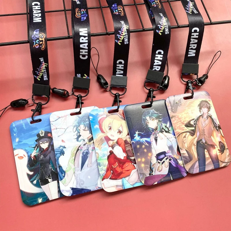 Genshin Impact Cartoon Keychain Lanyard  Phone Rope Neck Strap Fox ID Card Credit Badge Holder Miko Lariat Fans Gift