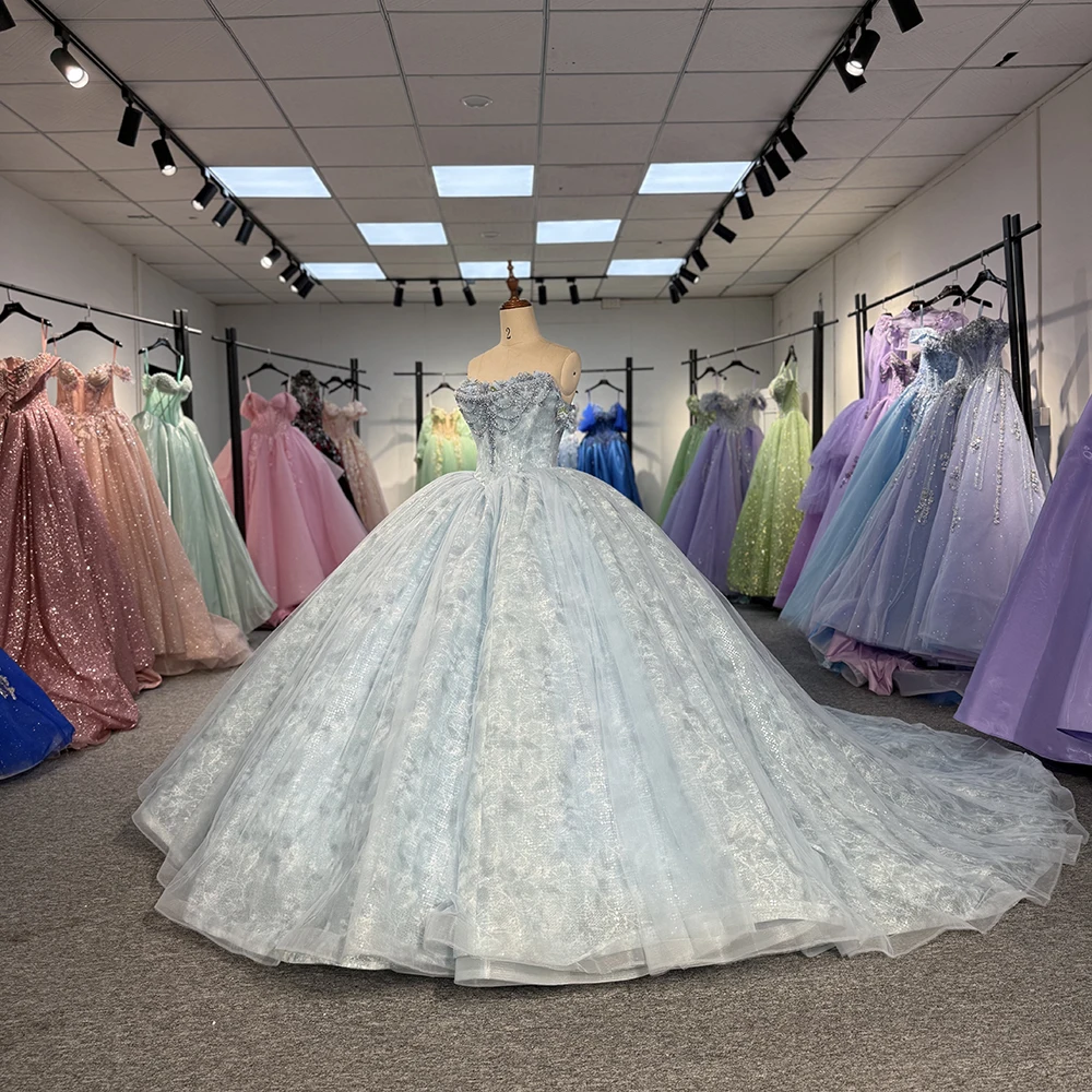 Nowa Niebieska Sukienka Quinceañera 2025 Seksowna Suknia Balowa Bez Ramiączek Sukienka na Słodkie 16 Urodziny Sukienka na Przyjęcie Urodzinowe Sukienka Księżniczki Vestidos De 15 Años