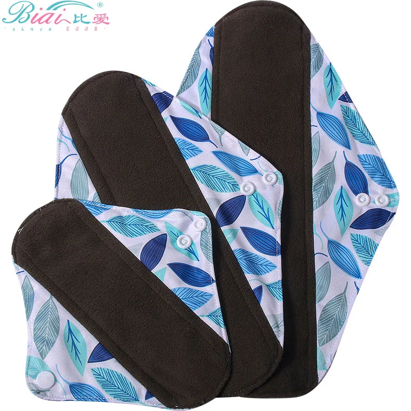 BIAI 3PCS Bamboo Charcoal Menstrual Pads Breathable Sanitary Napkins Reusable Maternity Menstrual Pads For Lady Panty Liner