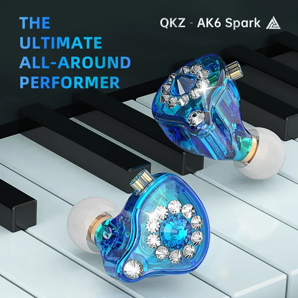 QKZ AK6 Spark In Ear Earphone 2.5M Cable For Mobile Live Streaming Monitor HiFi Universal Running Headset C Pin Detachable Cable