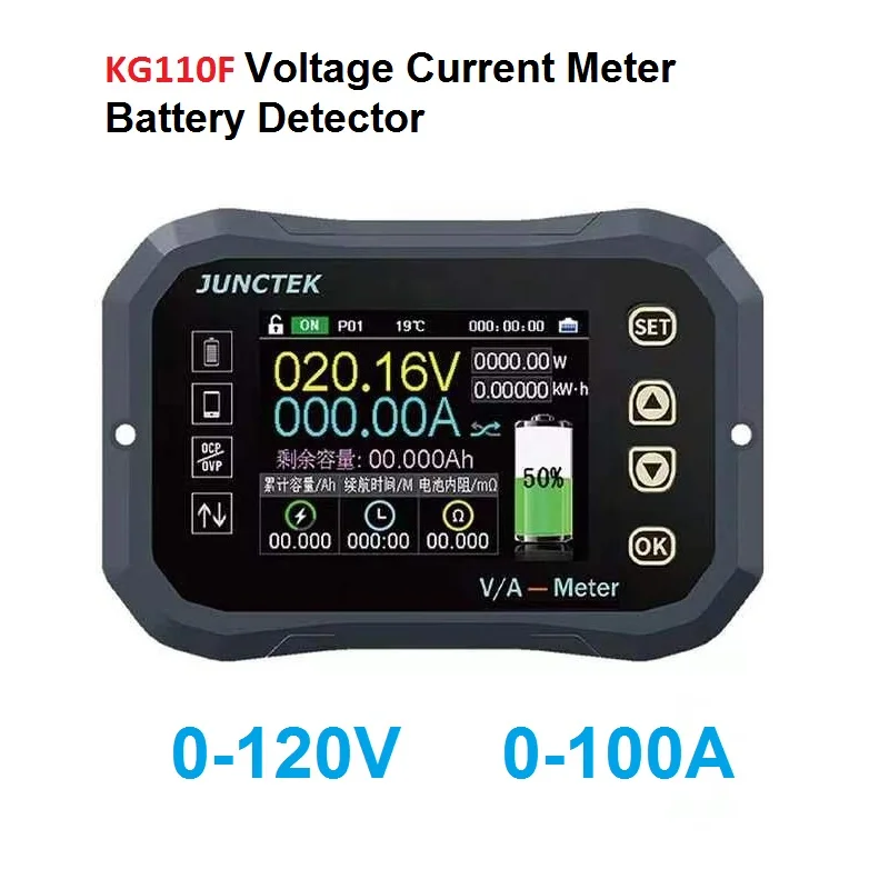 

KG110F High-precision Coulomb Counter Lithium Iron Phosphate Car Battery Capacity Detector Voltage Current Meter Color LCD