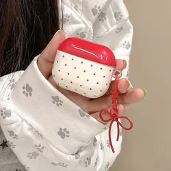 Simple Lovely Polka Dot Red Two Tone Earphone Case For AirPods Pro 2 With Bowknot Pendant Protection Cover For AirPods 1 2 3 4