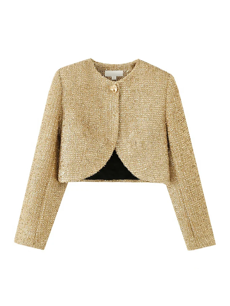 

European-style new women's fashionable and versatile solid color metallic thread structure short jacket