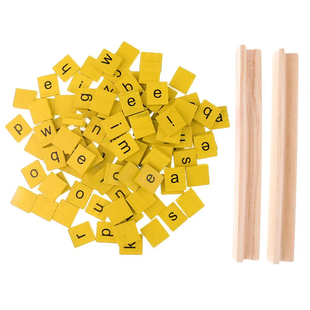 Wooden Letter Tiles Lowercase Alphabet Cubes Tray Rack for Kids Arts Crafts Board Game Pieces