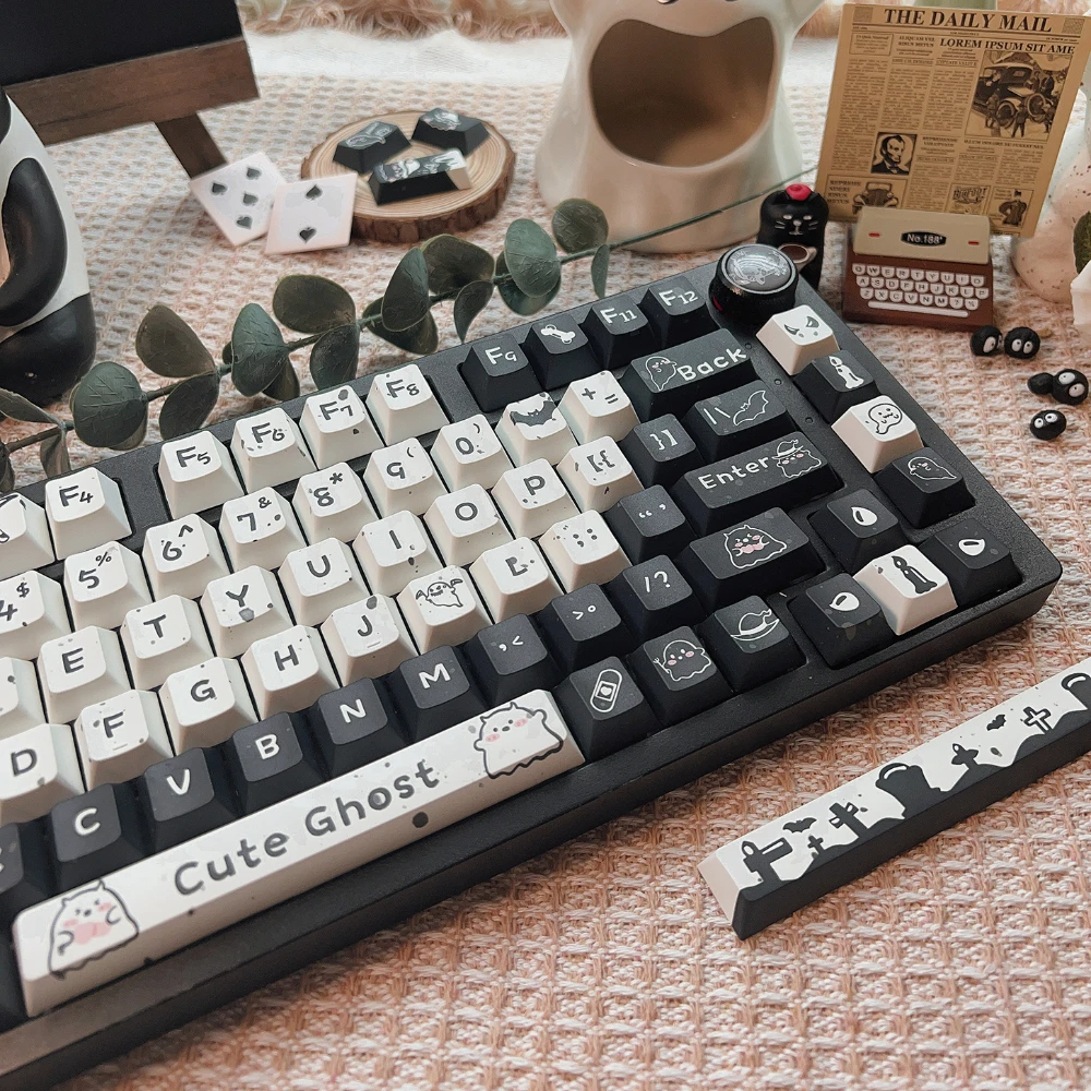 Imagem -03 - Diy Teclado Mecânico Keycaps Preto Escuro Cor Branca Fantasma Pbt de Cinco Lados Sublimação 139-key Bonito