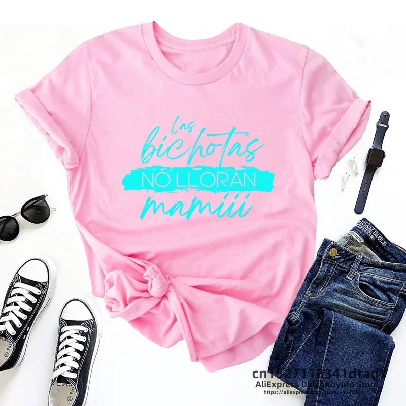 Las Bichotas No Crying Mamiii T Shirts letter Print Latina T Shirt Women Summer Short Sleeve T-shirt Female Clothing