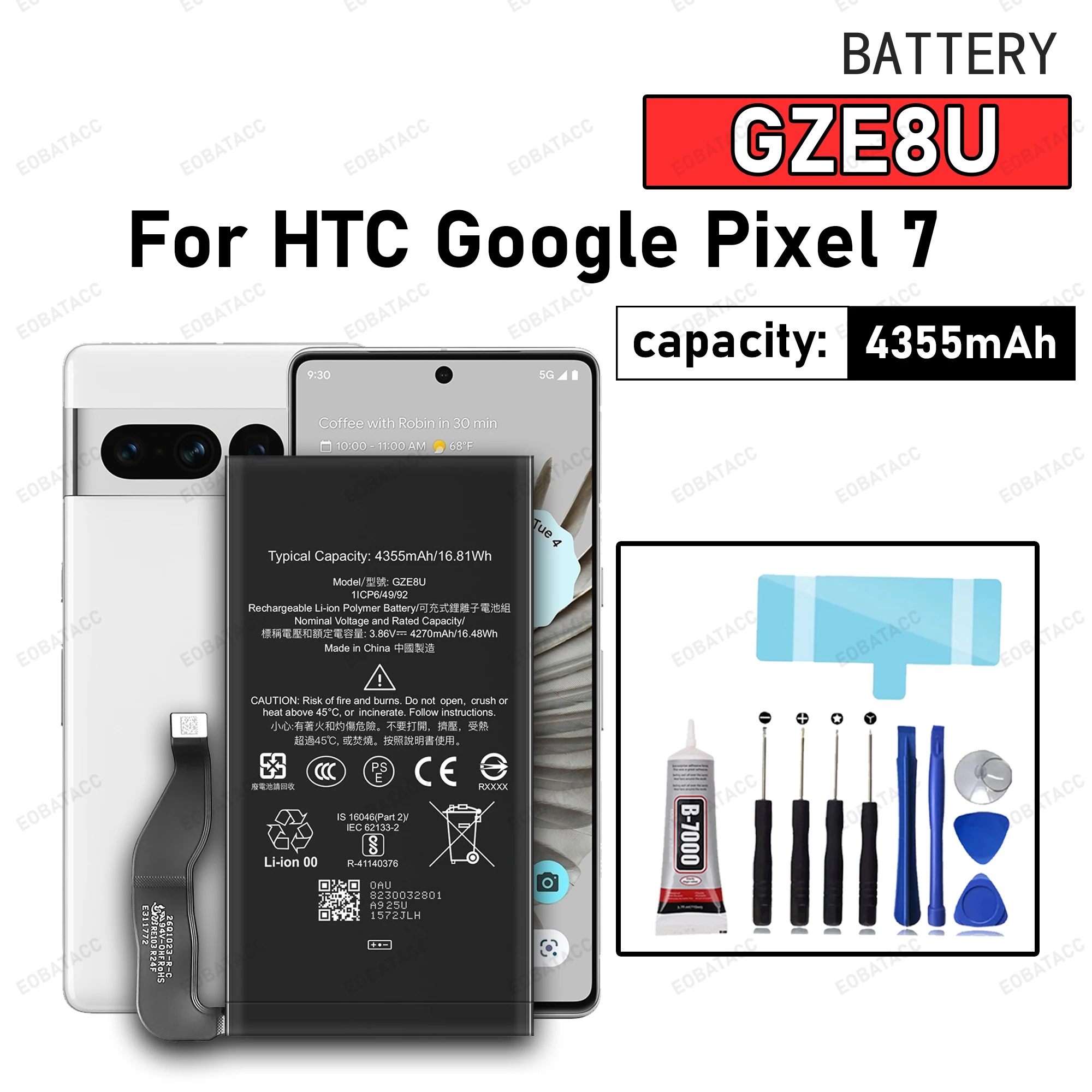 

100% New High Quanlity GZE8U Replacement Battery For HTC Google pixel 7 Batteries battery+Free Tools