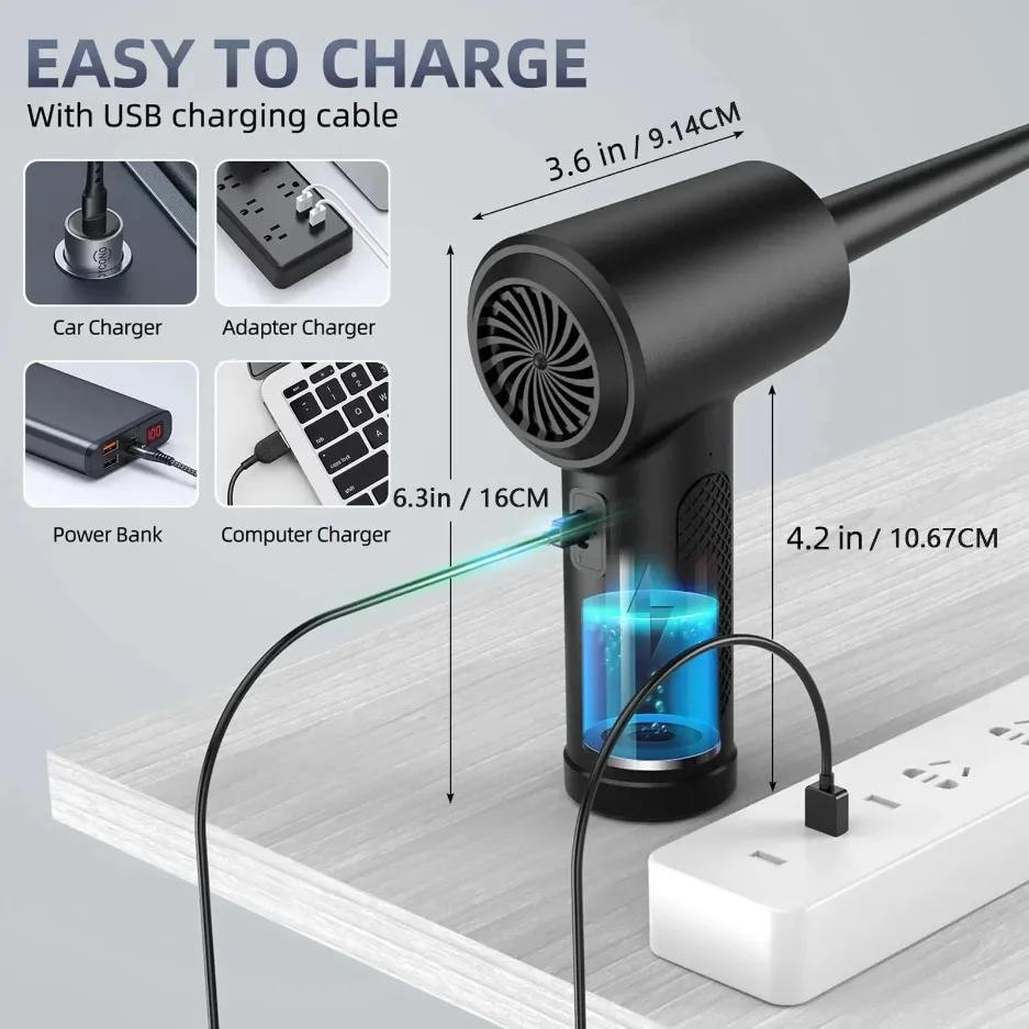 Electric Wireless Air Duster Compressed Air Blower Compressed Air for Cleaning Computer Keyboard Camera Car Home With LED Light