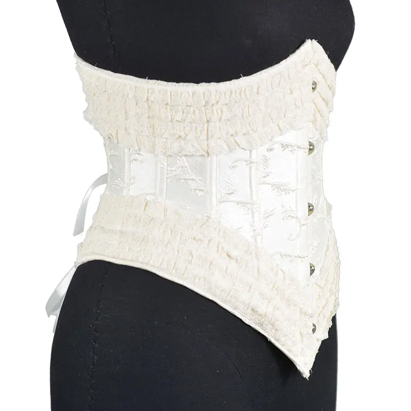 White Lace Lolita Goth Gothic Clothing Underbust Corset Embroidery Vintage Belts Cummerbund Corsets for Slimmer Waist