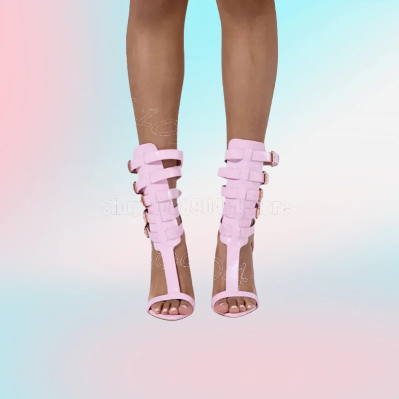 

Pink Buckle Hollow Design Open Toe Sandals Buckle Strap Women Shoes Thin High Heels Party Feast Dating 2026 Zapatos Para Mujere
